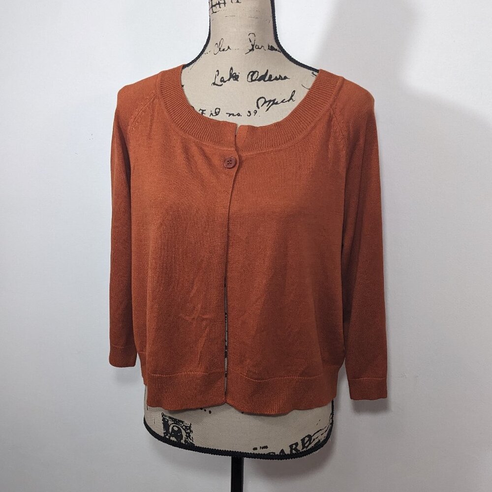 NWT Coldwater Creek Rusty Orange Button Down Cardigan Sweater 3/4 Sleeve Size M